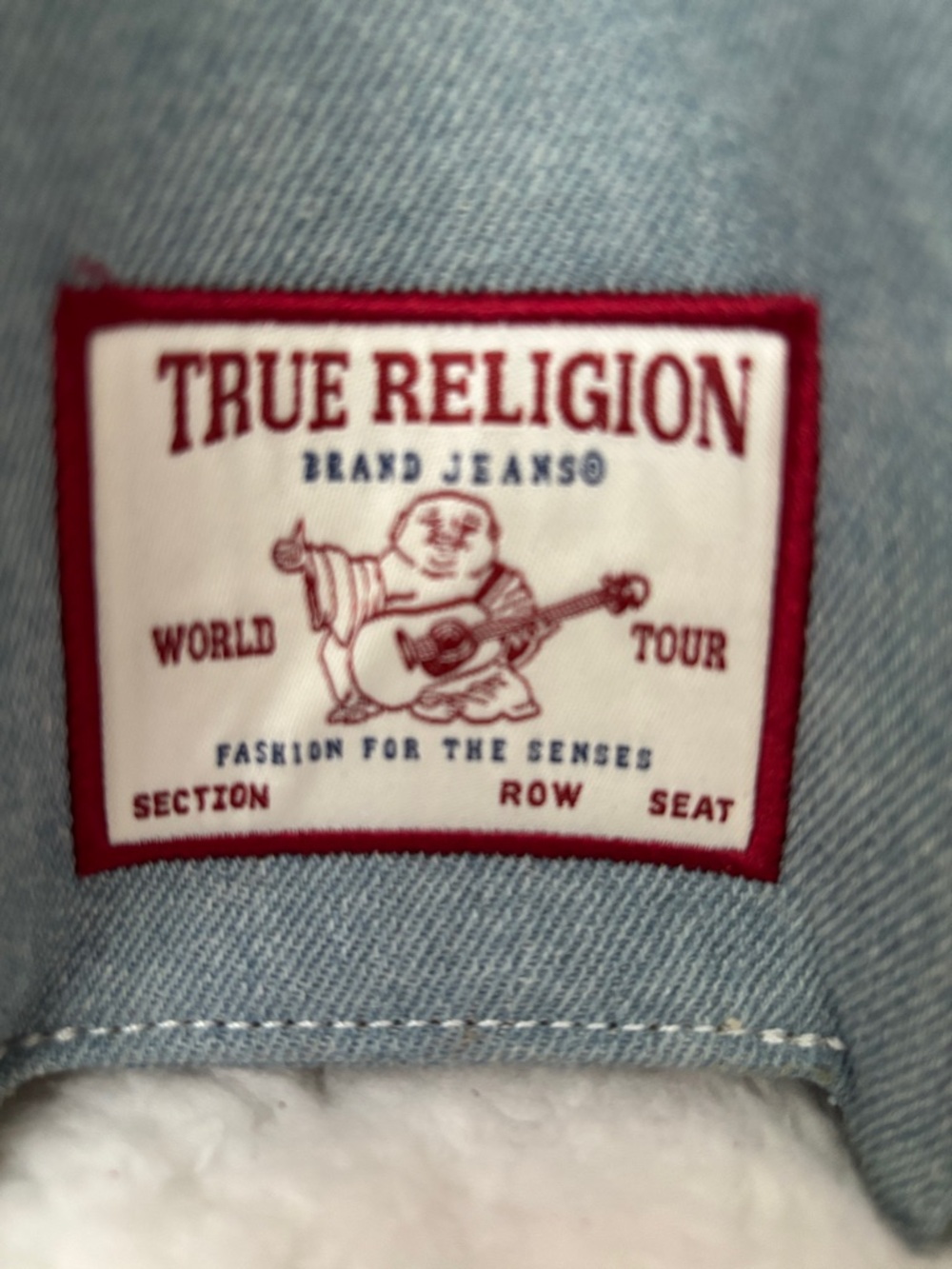 True Religion Light Blue Quilted Tote Bag with Tan Trim - Picture 5 of 11
